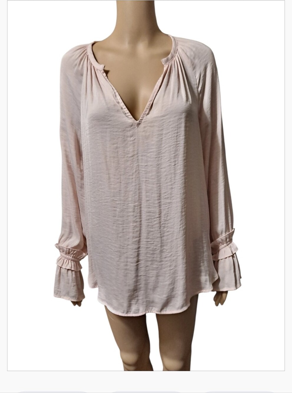 Belle Sky Light Pink Long-Sleeve V-Neck Peasant Blouse